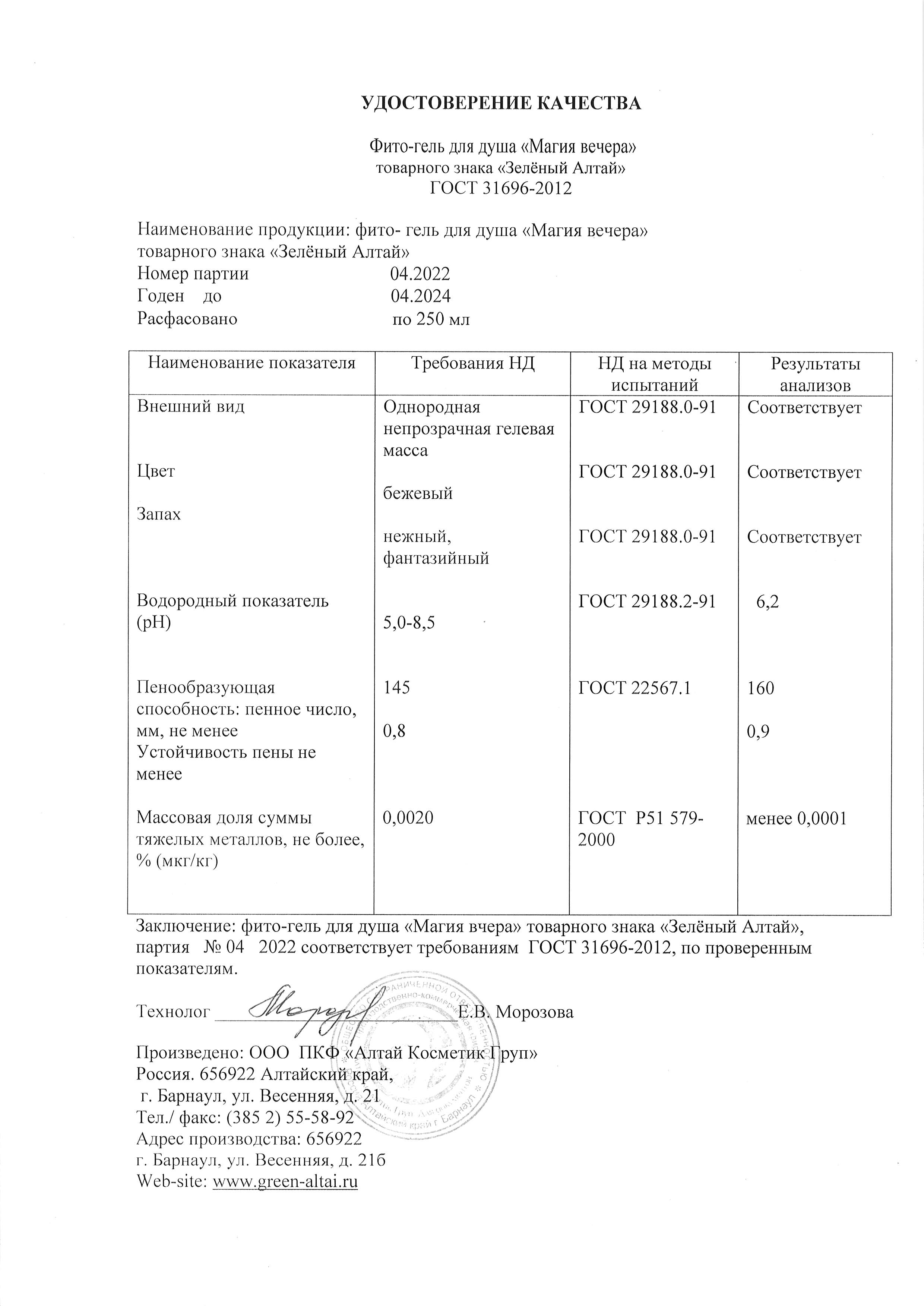 Паспорт №042022